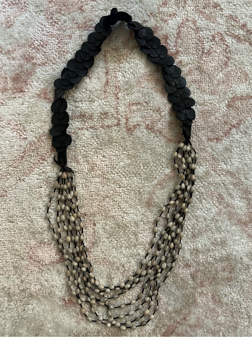 Black Leather Beaded Layer Necklace